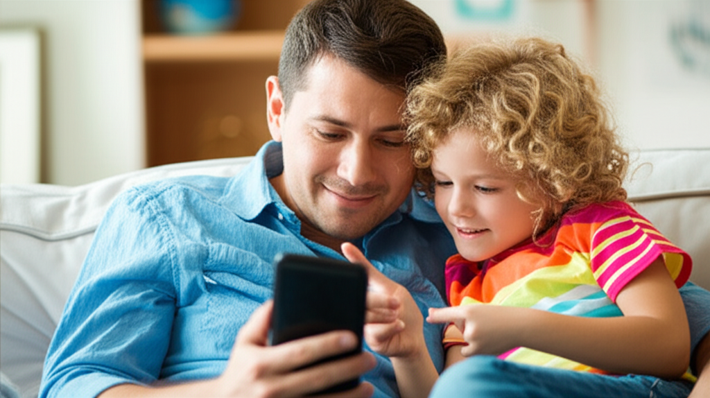 Parent and child using phone safely together